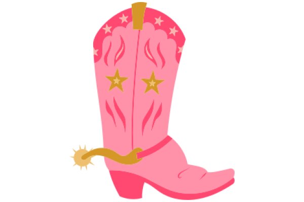 Pink Cowboy Boot with Gold Stars and Sunburst