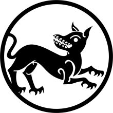 Stylized Black and White Illustration of a Dog with a Smile