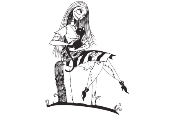 Whimsical Illustration: A Gothic-Style Cat and Woman