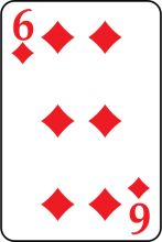 A White Card with Red Diamonds and the Number 9