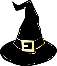 A Stylish Black Wizard Hat with a Gold 'E' Emblem