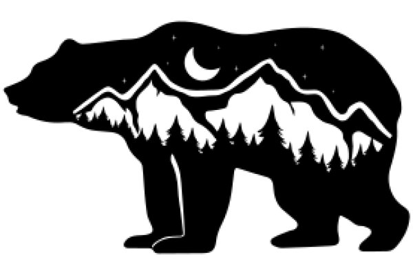 Silhouette of a Bear with a Mountain Landscape