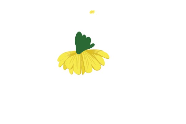 A Whimsical Illustration of a Yellow Flower with a Green Leaf