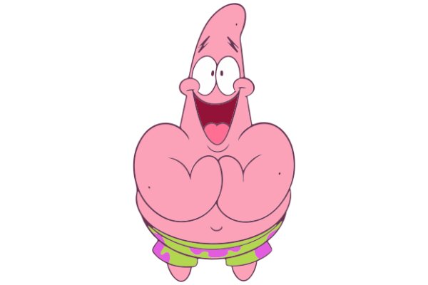 The Pink Cartoon Character with a Big Smile and Hands on the Chest