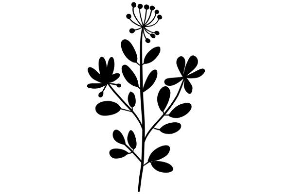 Silhouette of a Flowering Plant with Black Leaves and Flower