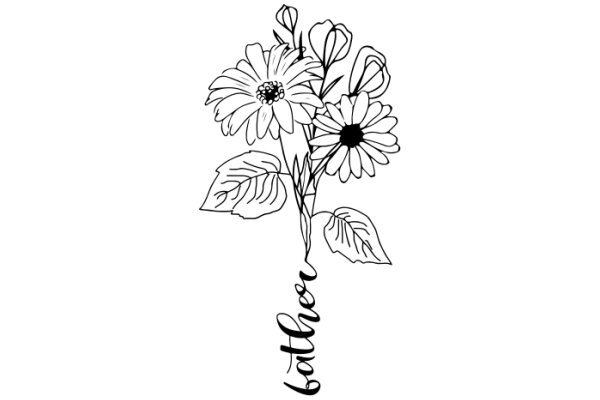 Hand-Drawn Floral Arrangement with the Word 'Father' in a Stylized Font