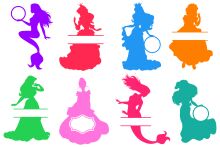 A Collection of Stylized Princesses and Mermaids, Each Holding a Different Object