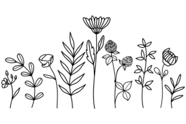 Line Drawing of Flowering Plants