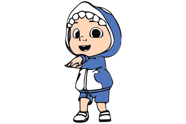 Adorable Cartoon Character in a Blue Hoodie and Shoes