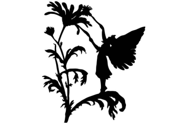 Silhouette of a Butterfly and a Plant