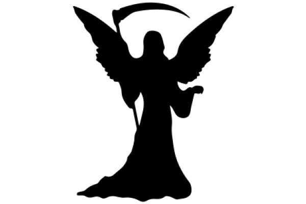 Silhouette of an Angelic Figure with Wings and a Scythe