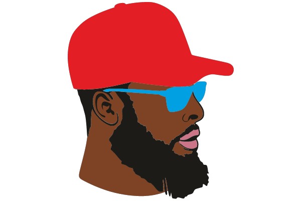 Stylish Red Baseball Cap with Blue Sunglasses and Beard