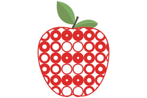 Vibrant Red Apple with Green Leaf, Illustrated in a Stylized Fashion