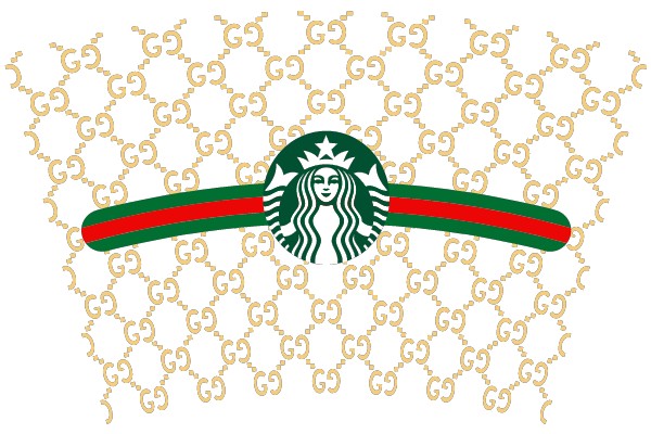 Starbucks Logo with Gold Pattern Background