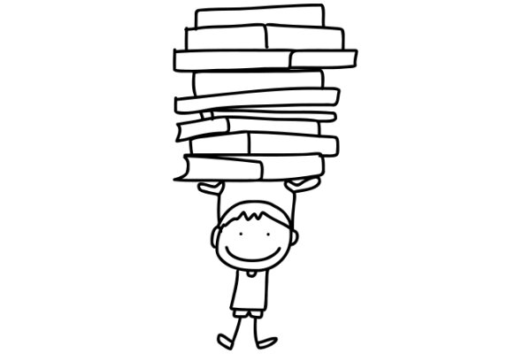 A Child's Imagination: A Stack of Books on a Smiling Character's Head