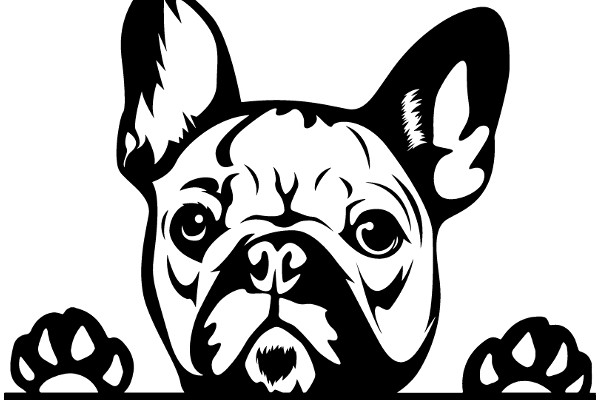 Stylized Illustration of a French Bulldog with Paws and Ears