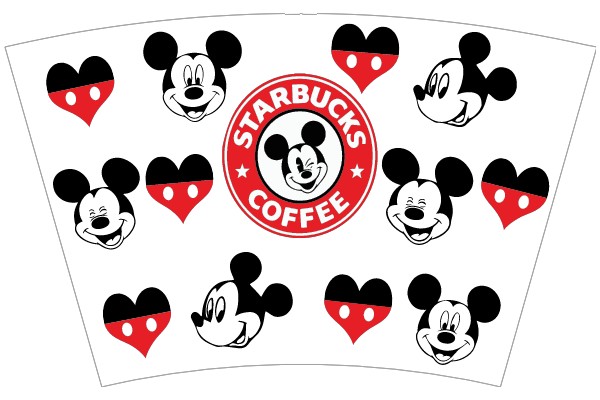 A Collection of Starbucks Coffee Logos and Mickey Mouse Hearts