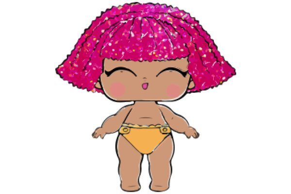 Adorable Cartoon Character with Pink Hair and Yellow Swimsuit