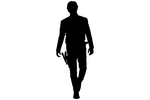 Silhouette of a Man Walking with a Gun