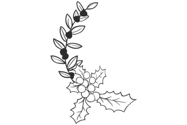 Elegant Line Art of a Branch with Berries and Leaves