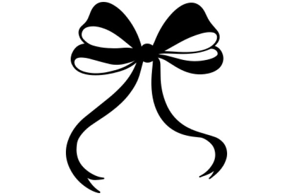 Stylized Black Bow with Tail on White Background