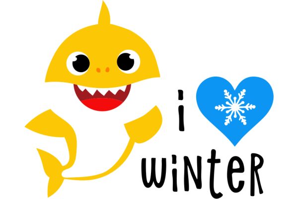 A Playful Winter Greeting: A Yellow Shark with a Blue Snowflake Heart