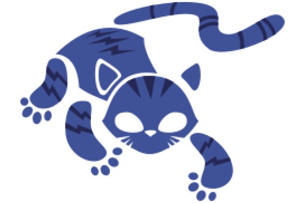 Stylized Blue Cat with Electric Stripes and Paw Prints