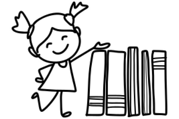 A Whimsical Scene of a Cartoon Girl and a Line of Books