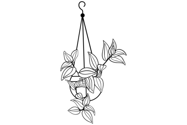 Illustration of a Hanging Basket with Flowers and a Hook