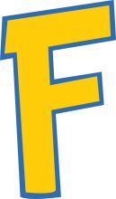 Vibrant Yellow Letter 'F' with Blue Outline