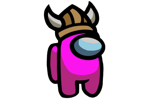 Viking-Inspired Cartoon Character with a Pink Body and Horns