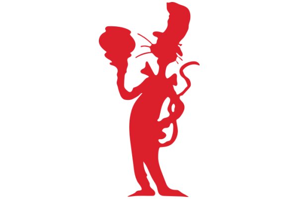 A Red Silhouette of a Cat-like Figure Holding a Cone-shaped Object