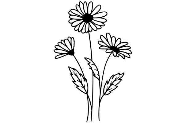 Simplicity in Nature: A Line Drawing of Three Daisies