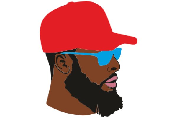 Stylish Red Baseball Cap with Blue Sunglasses and a Beard