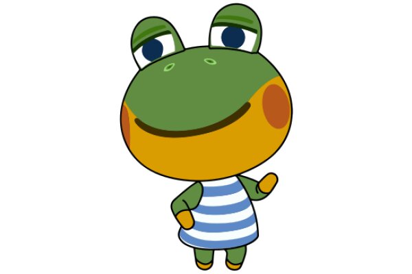 A Friendly Frog Character with a Smile and a Blue Striped Shirt