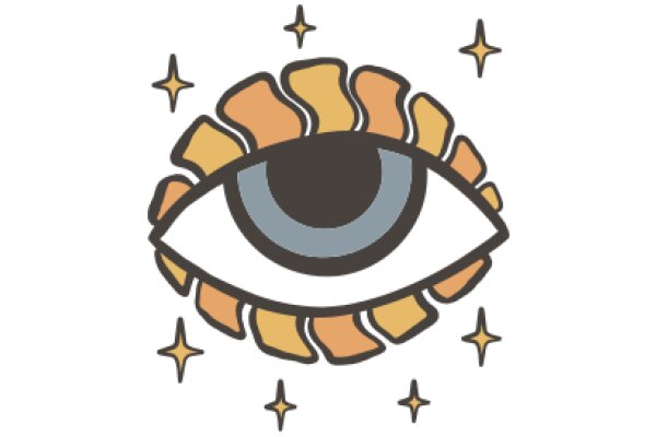 A Whimsical Illustration of an Eye with Surrounding Stars and a Smiley Face