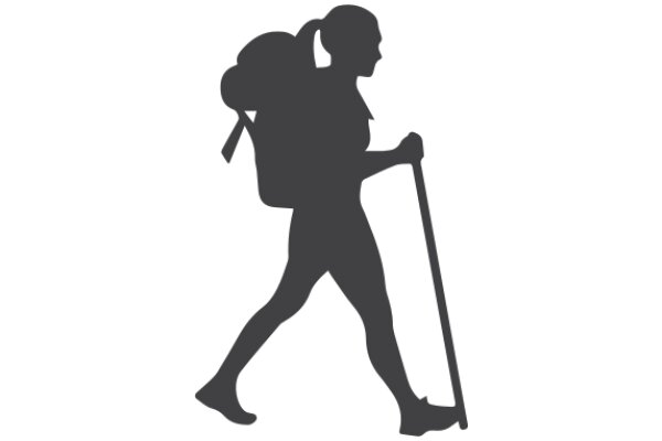 A Silhouette of a Hiker with a Backpack and Cane