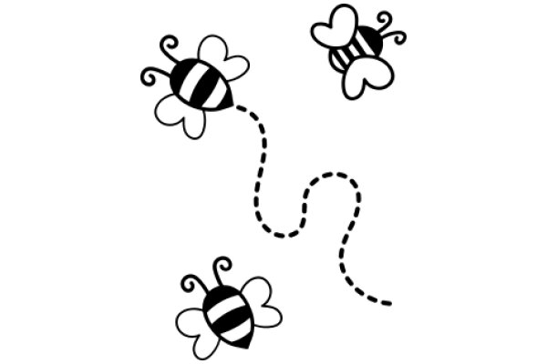 Whimsical Illustration of Bees and Flowers