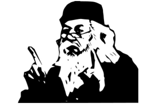 A Silhouette of a Bearded Man in a Hat, Pointing with a Finger