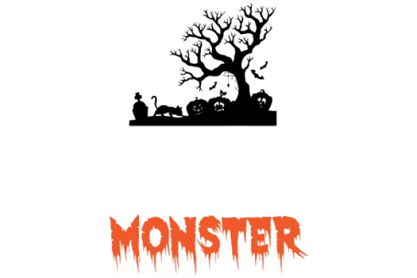 Halloween-themed Silhouette: A Monsterous Scene with a Tree, Cat, and Pumpkins