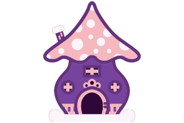 A Whimsical Purple House with a Pink Roof and Spotted Umbrella