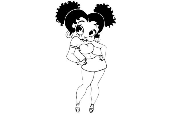 Stylized Cartoon of a Woman with Afros and a Heart-shaped Neckline