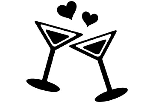 Two Martini Glasses with Hearts Floating Above Them