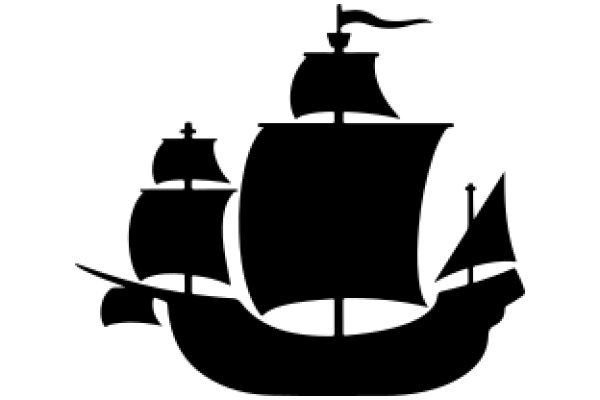 Silhouette of a Ship with Sails and Mast