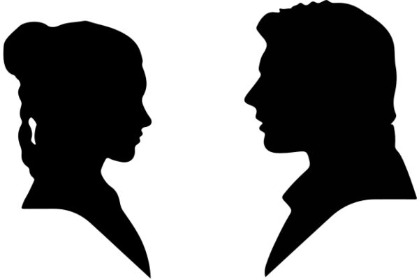 Silhouettes of a Man and a Woman in Profile