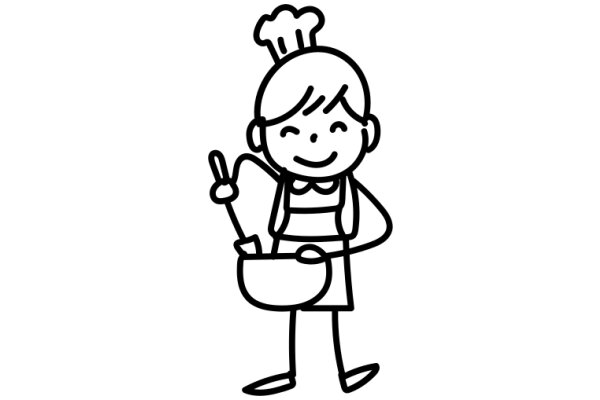 A Chef's Delight: A Line Drawing of a Happy Chef with a Pan