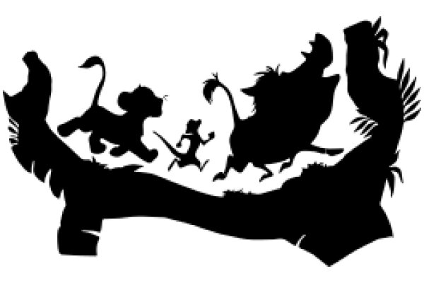 A Silhouette of a Playful Scene with Animals and Plants