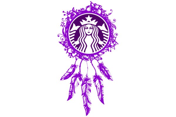 Stylized Starbucks Logo with Purple and White Feather Decorations