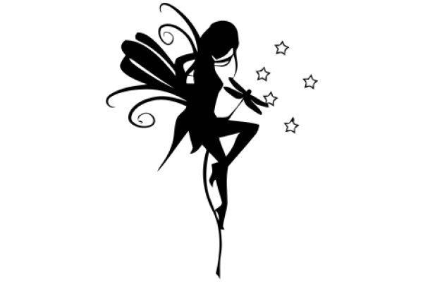 Silhouette of a Fairy with Wings and Stars