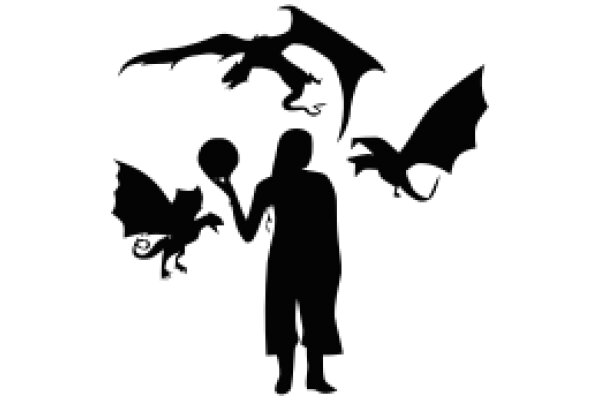 Silhouette of a Person Surrounded by Fantastical Creatures